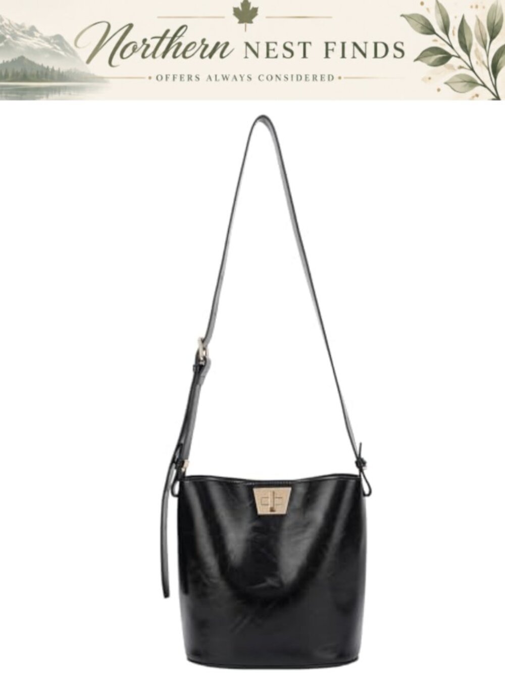 Faux Leather Twist Lock Shoulder Bag Adjustable Strap Crossbody Purse